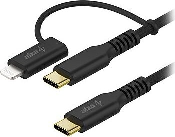 AlzaPower AluCore 2in1 USB-C to USB-C/Lightning MFi 60 W 1.2 m čierny