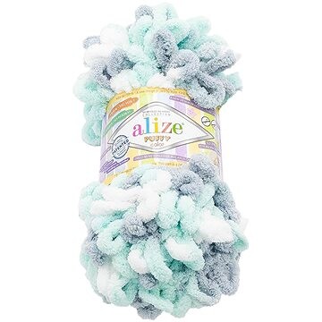 Vlnika Puffy color 100 g, 6408 biela, šedá, mint