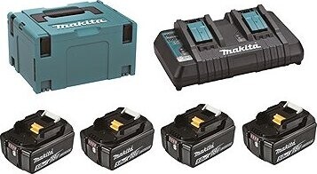 MAKITA Sada Li-ion LXT 18V 4 × akumulátor 5,0Ah BL1850B + nabíječka dvojnásobná DC18RD + Makpac