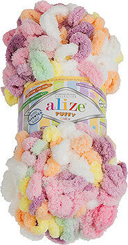 BELLATEX Priadza Puffy color 100 g - 6527 biela, zelená, ružová, oranžová, fialová