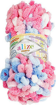 BELLATEX Priadza Puffy color 100 g - 6525 biela, ružová, modrá