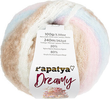 BELLATEX Priadza Papatya Dreamy 100 g, 01 biela, ružová, modrá, hnedá