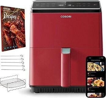 Cosori Dual Blaze 6,4 l SMART + 5 × špíz a gril. rošt, červená