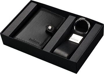 Pularys dárková sada pánská kožená peněženka Hiker a přívěsek na klíče černá