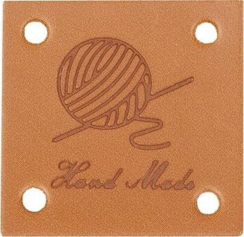 BELLATEX G - nášivka Hand Made kožená 25 × 25 mm s klubíčkem - sada 4 ks