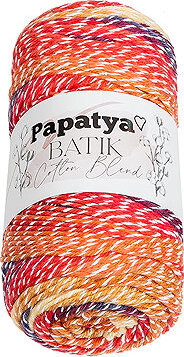 BELLATEX Priadza Papatya Cotton Blend batik 100 g, 1009 biela, oranžová, červená