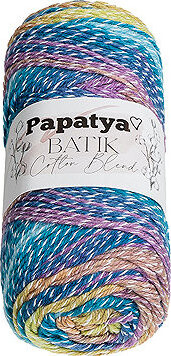 BELLATEX Priadza Papatya Cotton Blend batik 100 g, 1010 biela, fialová, modrá