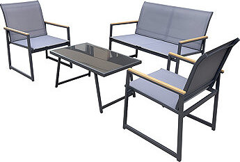 Autronic Záhradná súprava Cavon, sivý kov, čierne tvrdené sklo, polywood