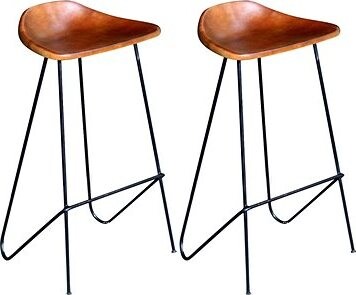 Barové stoličky 2 ks čierna a hnedá pravá koža