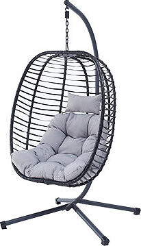 Zahradní závěsné křeslo Nido, umělý ratan antracit, potah šedá látka