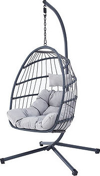 Zahradní závěsné křeslo Zenio, umělý ratan antracit, potah šedá látka