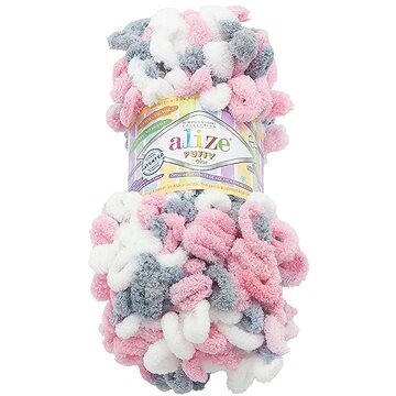 Vlnika Puffy color 100 g, 6370 biela, šedá, ružová
