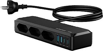 Cubenest SlimLine PowerStrip 3× AC zásuvka, 2× USB-A + 2× USB-C 33 W, 1,5 m čierna