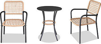 Autronic Záhradná súprava 1 + 2 Caffo, stôl 60 × 60, stolička umelý ratan, farba prírodná, kov antracit