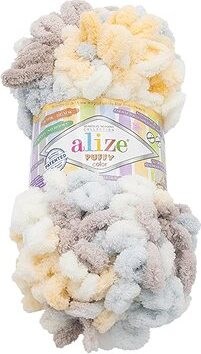 Vlnika Puffy color 100 g, 6463 biela, sv. modrá, béžová, sv. hnedá