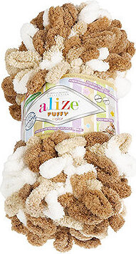 BELLATEX Priadza Puffy color 100 g - 6398 biela, béžová, hnedá