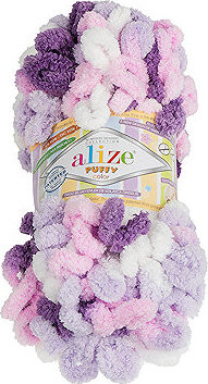 BELLATEX Priadza Puffy color 100 g - 6305 biela, ružová, fialová