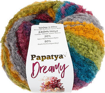 BELLATEX Priadza Papatya Dreamy 100 g, 06 modrá, horčicová, zelená, bordó, šedá