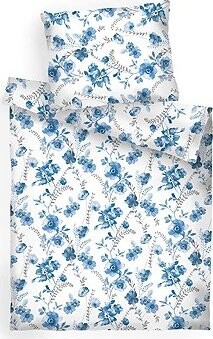 Dadka Povlečení flanel 140 × 200 cm, 70 × 90 cm, Kvítí modré na bílém