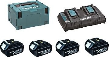MAKITA Sada Li-ion LXT 18V 4 × akumulátor 3,0Ah BL1830B + nabíječka dvojnásobná DC18RD + Makpac