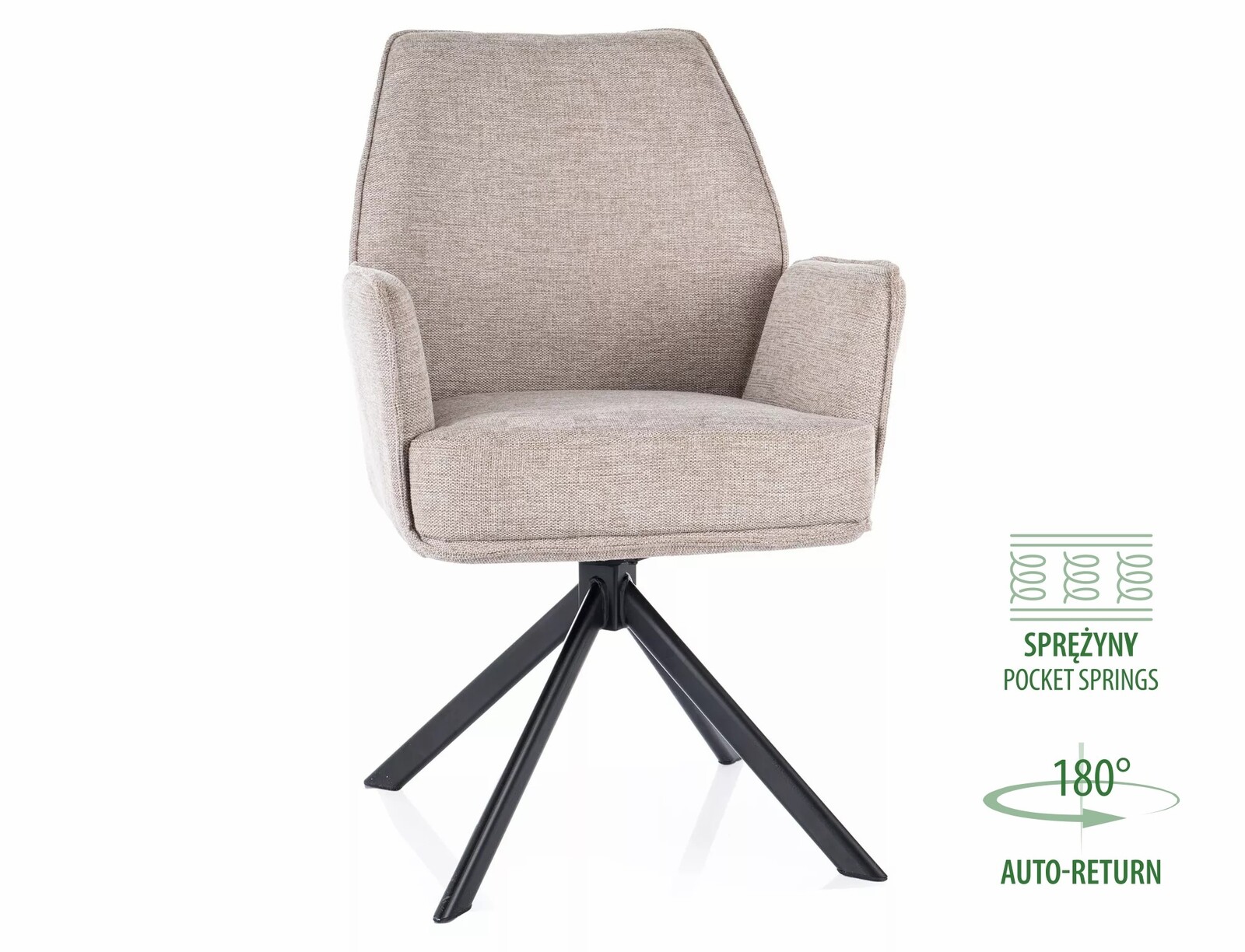 Otočné jídelní křeslo Hugo Brego světle béžové/černé