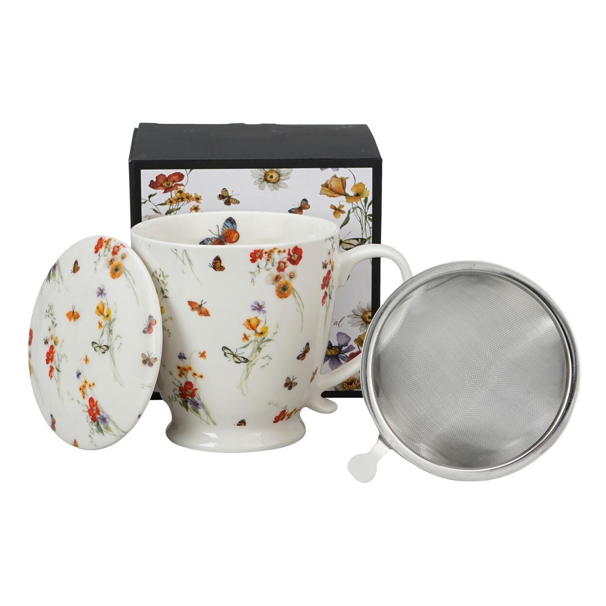 Porcelánový hrnek Grace 510 ml se sítkem bílý/vícebarevný