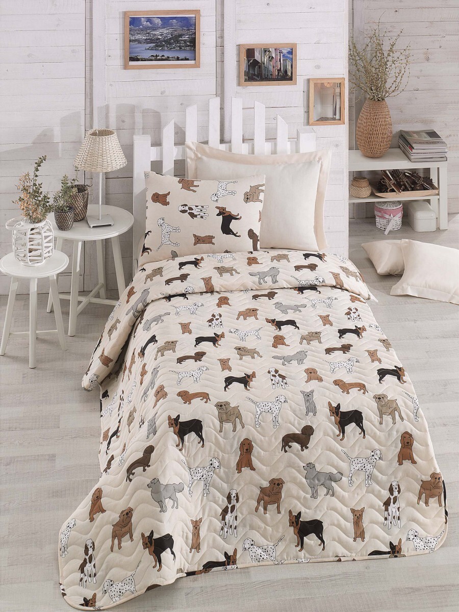 Sada 2x bavlněného povlečení s přehozem HavHav béžové/vícebarevné