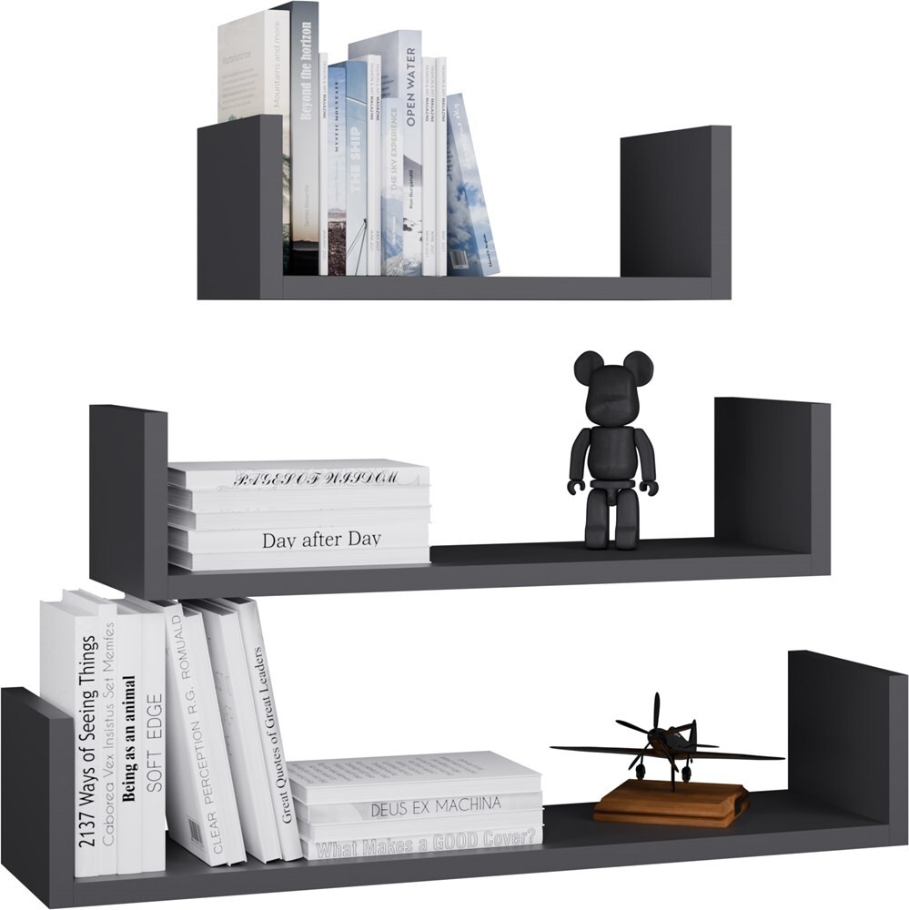 Sada 3 ks nástěnných polic Mobi antracitová