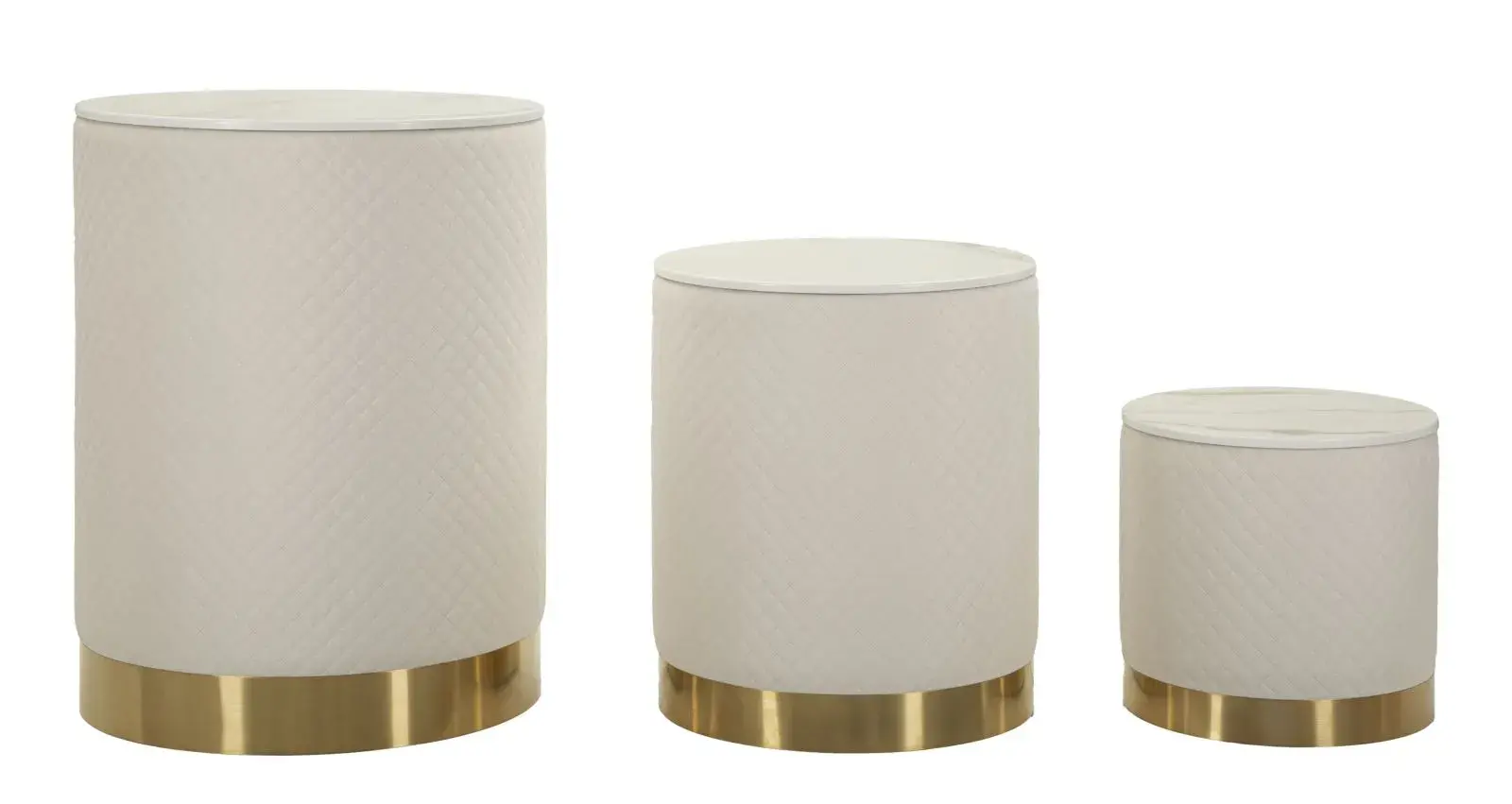 Sada 3 ks odkládacích stolků Rage s úložným prostorem zlatá/krémová/mramor