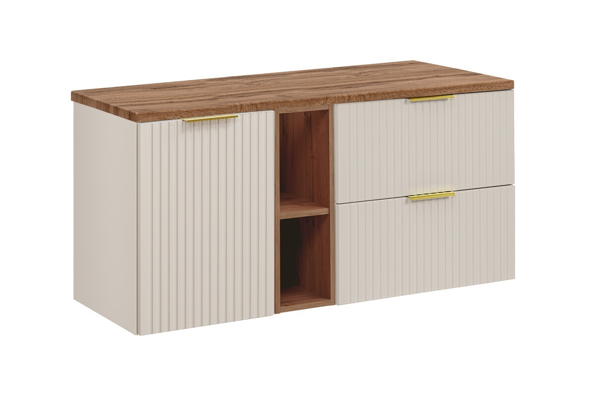 Závěsná skříňka Adele Cashmere II s deskou 120 cm kašmírová/dub wotan