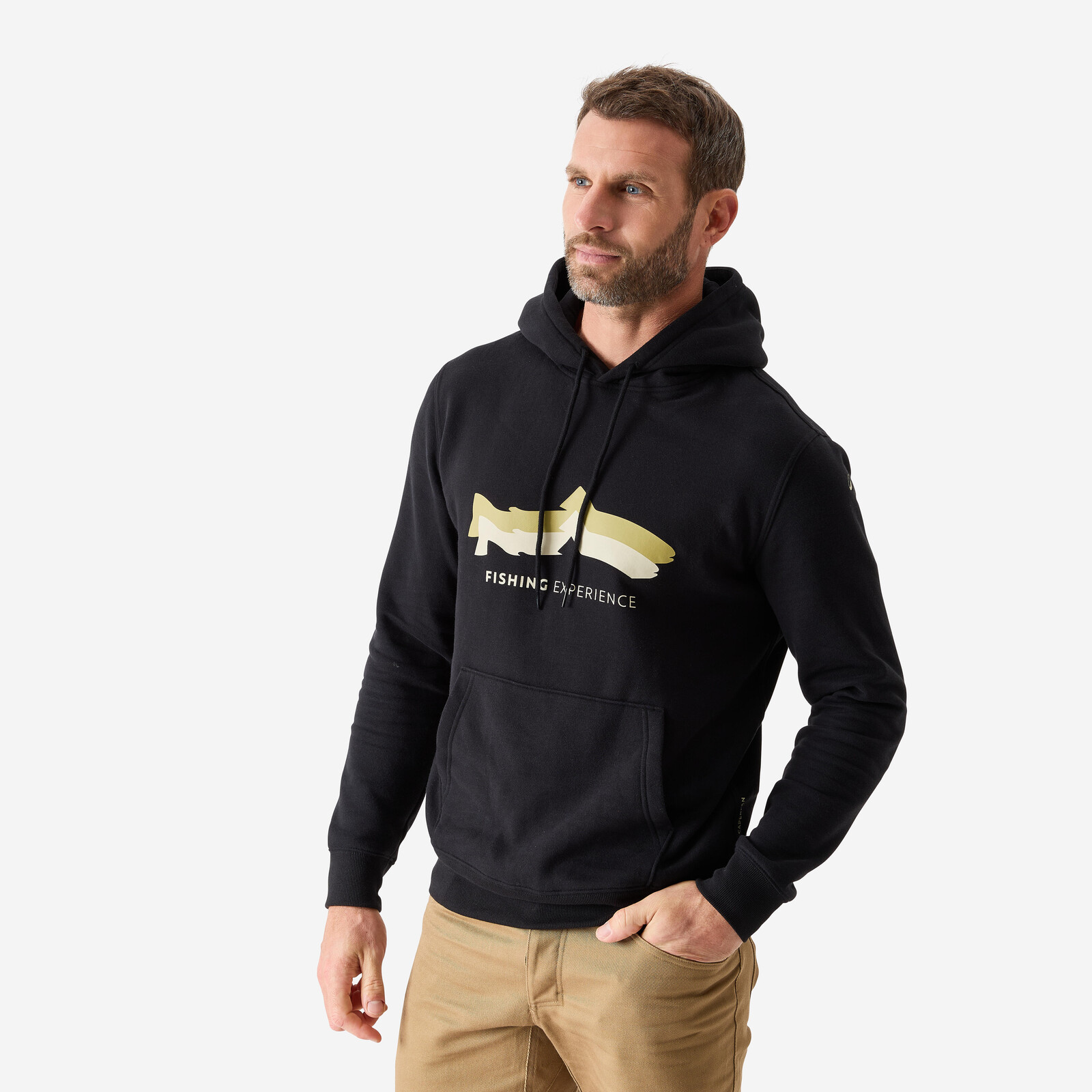 Rybárska mikina s kapucňou z moltonu hrejivá čierna