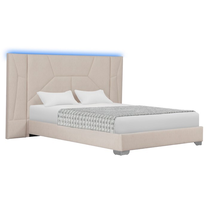KONDELA Altesa manželská posteľ s roštom a led osvetlením béžová