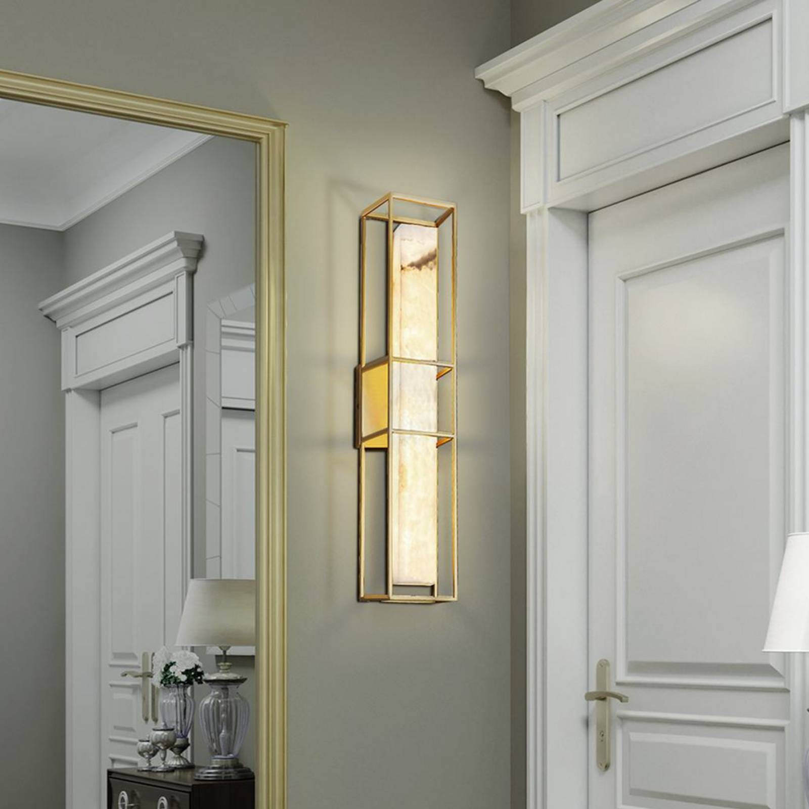 LED vonkajšie nástenné svietidlo BLAKLEY, zlatá/alabastrová, výška 61 cm, IP44