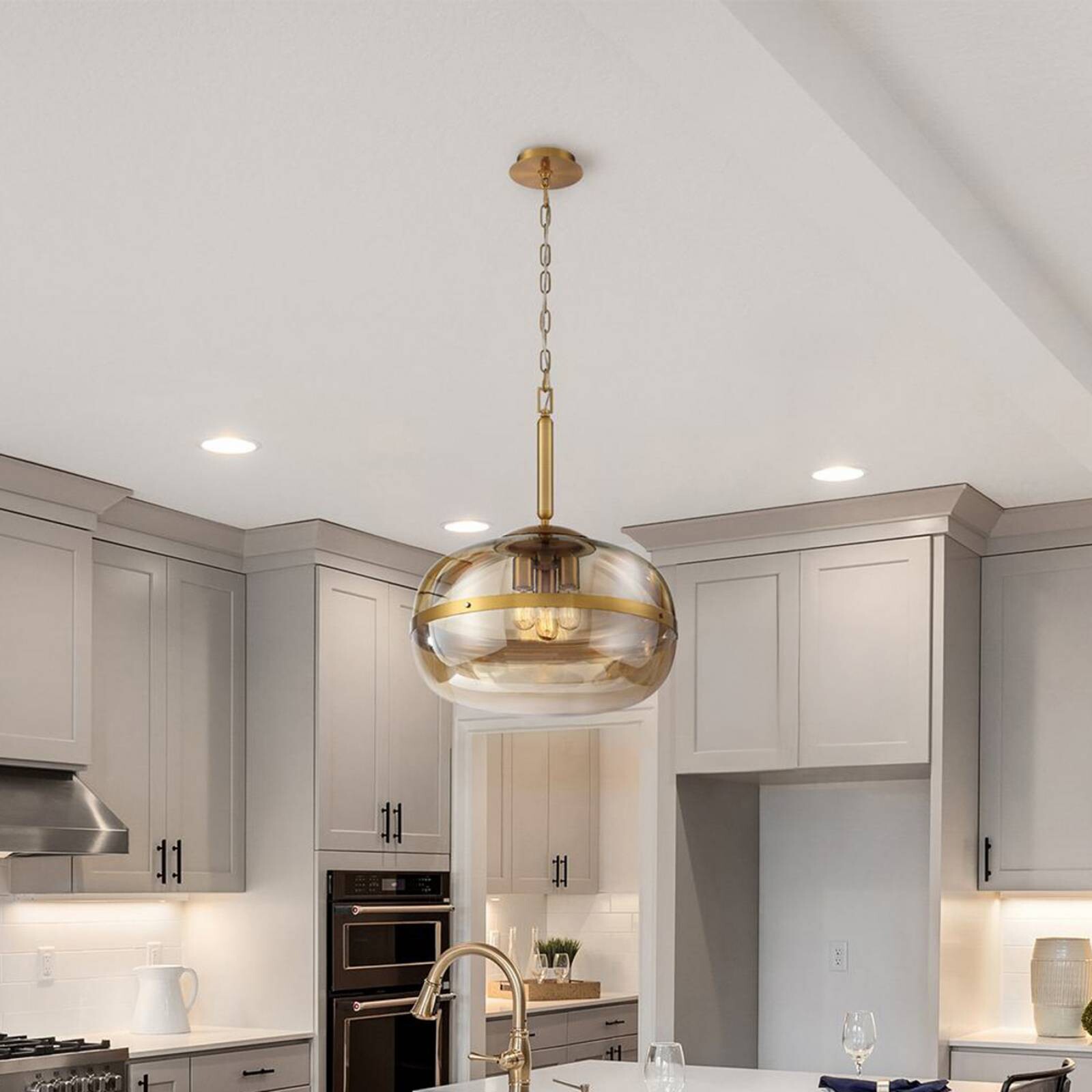 Závesné svietidlo NOTTINGHAM, antická mosadz, Ø 51 cm, sklo/kov