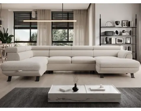 Sedacia súprava Raven XL, krémová látka, tvar ľavé U%