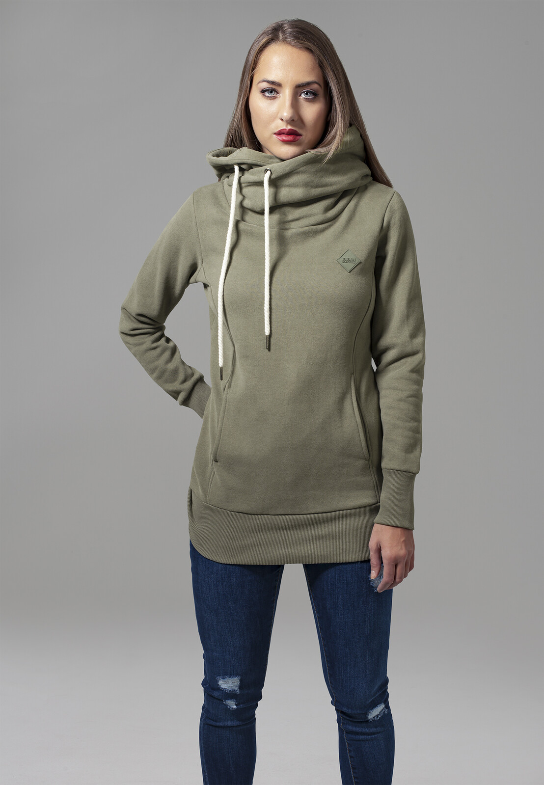 Women's long olive logo with hood