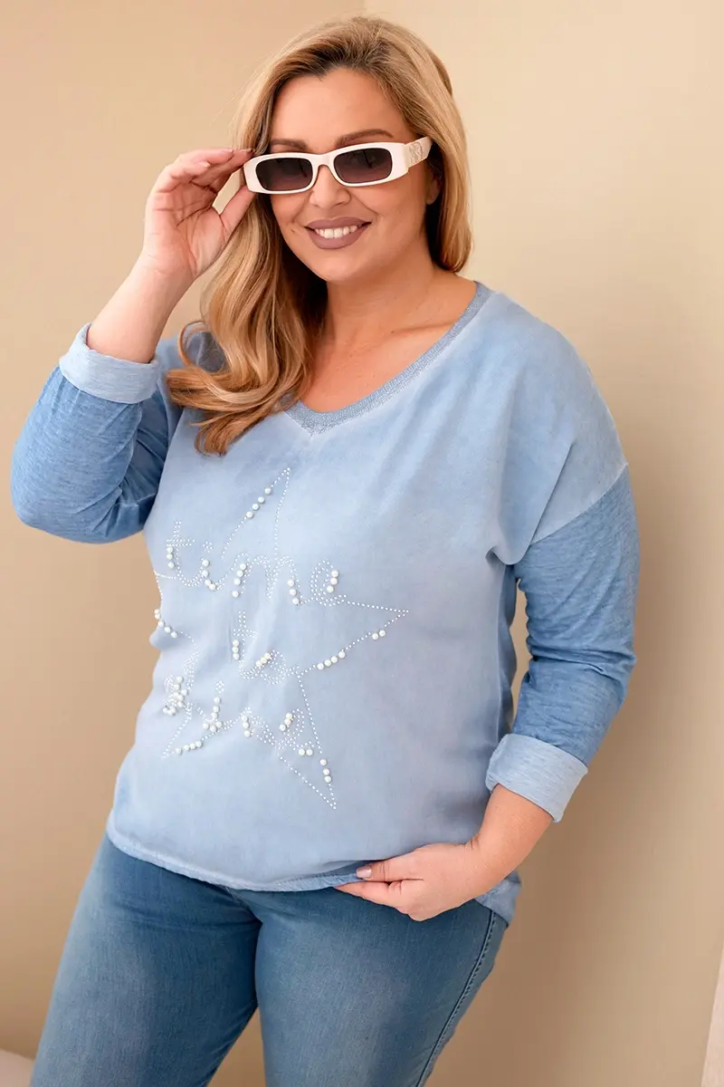 Dámska blúzka Kesi Plus Size s potlačou a perlami