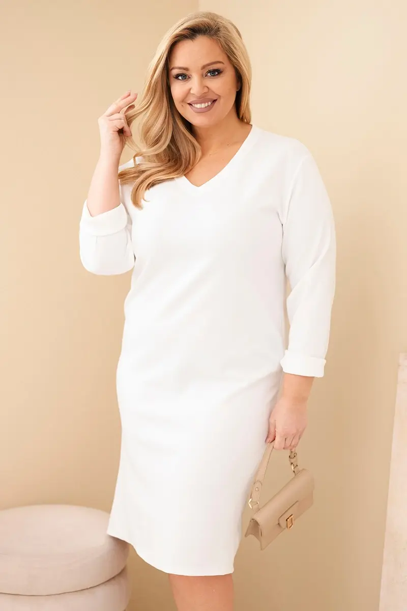 Plus size šaty s V-výstrihom, biele