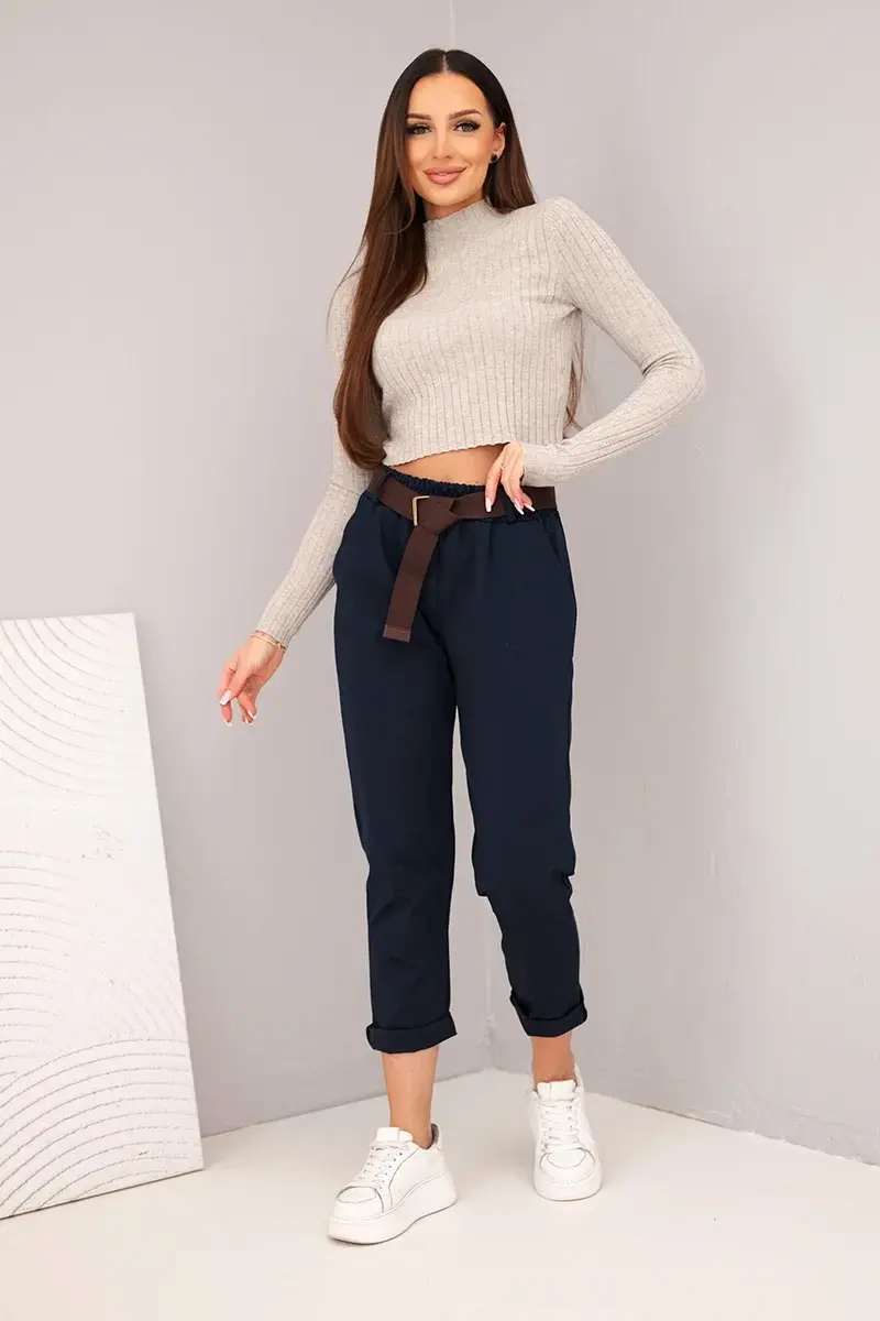 Dámske nohavice s opaskom a vyhrnutým lemom