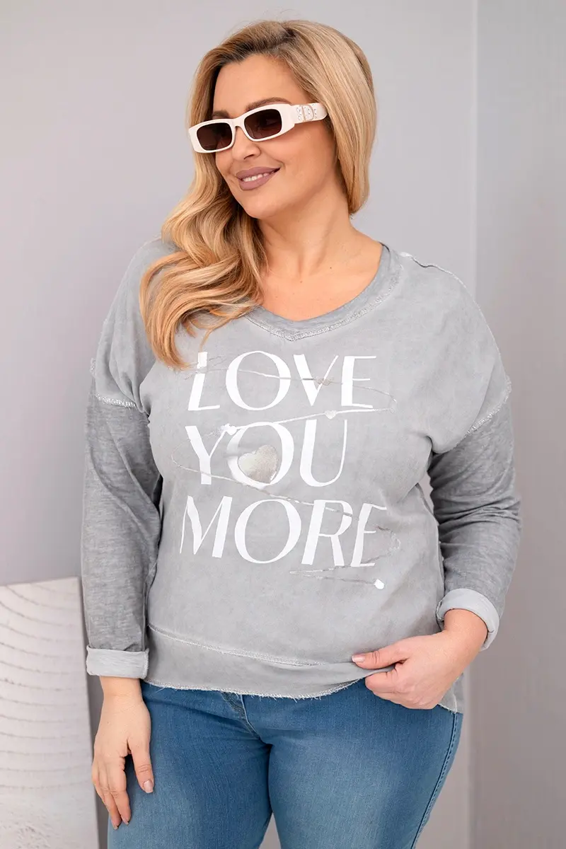Kesi Włoski Dámska blúzka Plus Size s potlačou Love You More šedá