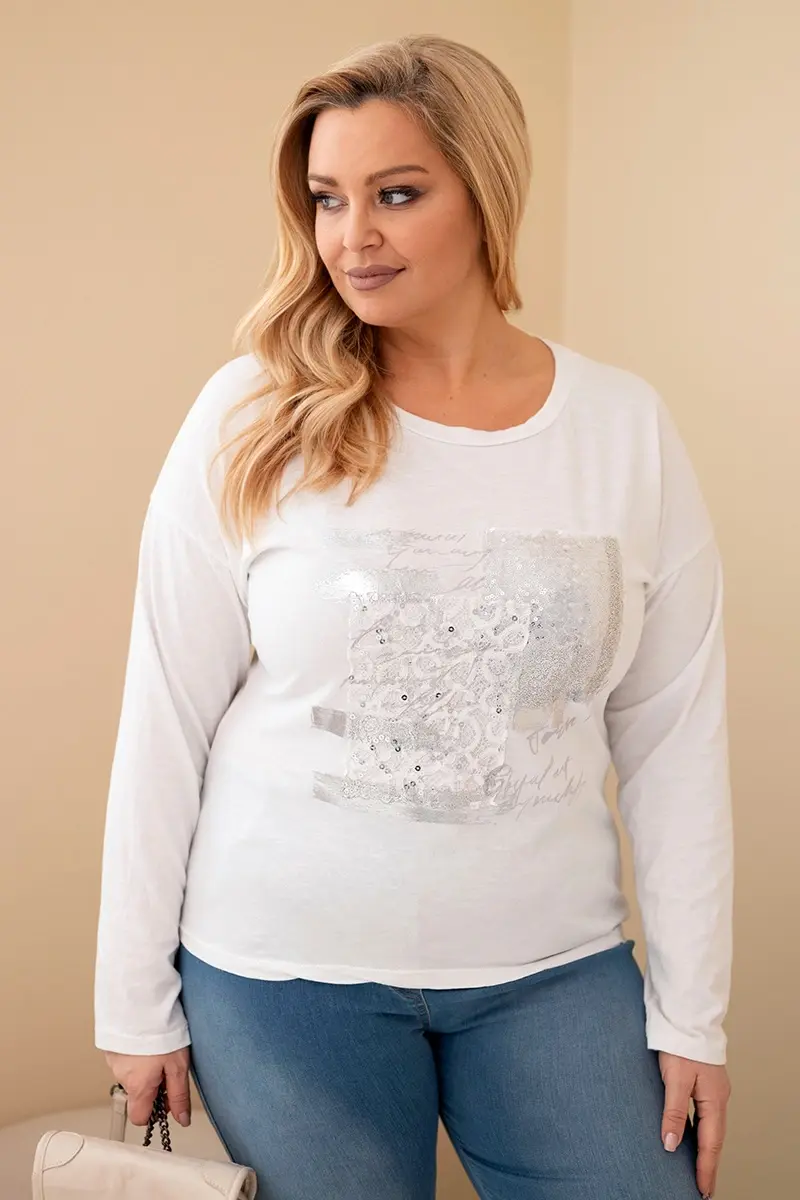 Kesi Włoski Dámska blúzka Plus Size s potlačou a dlhším zadným dielom biela