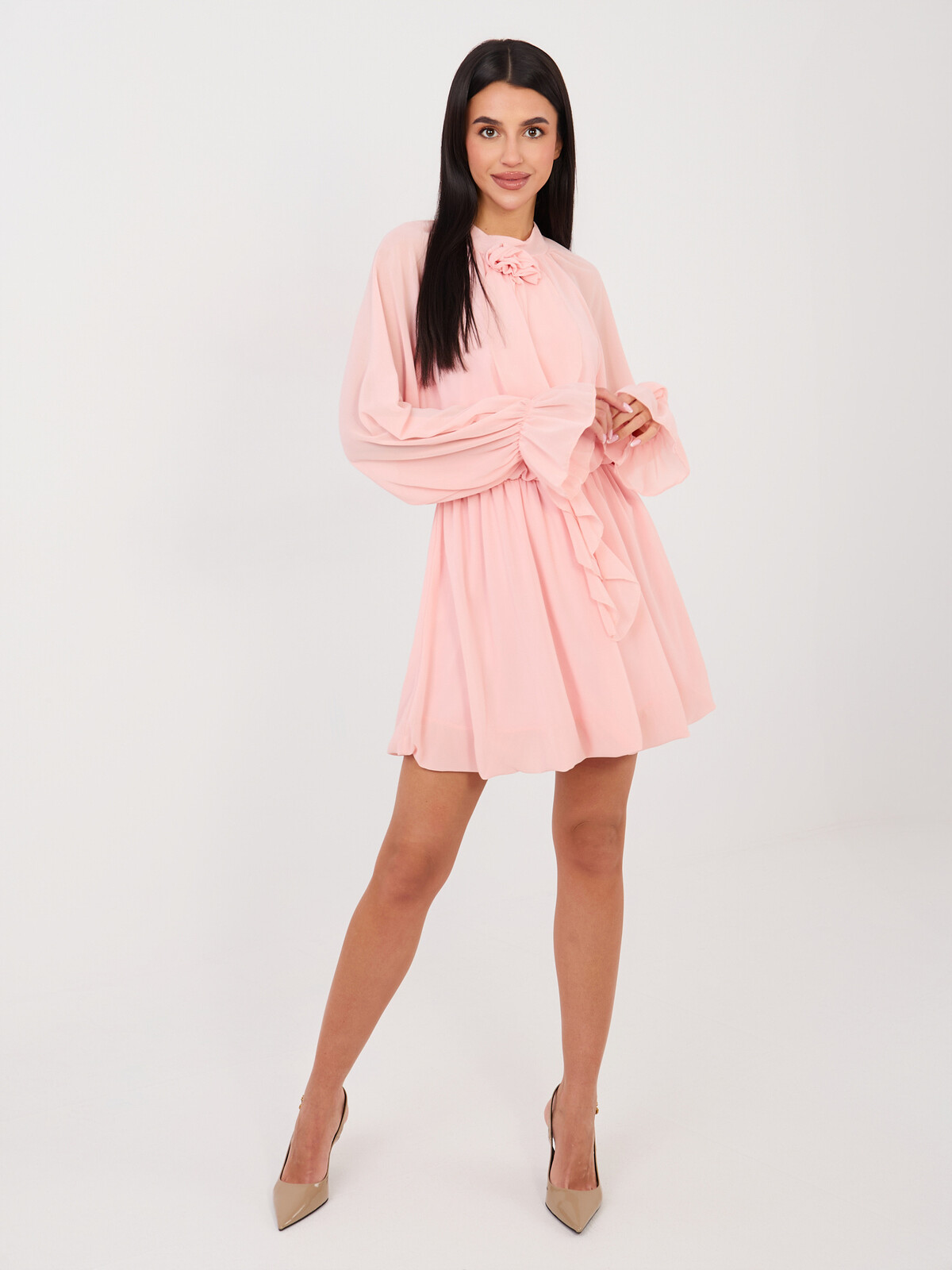 Ružové mini šaty s dlhými rukávmi
