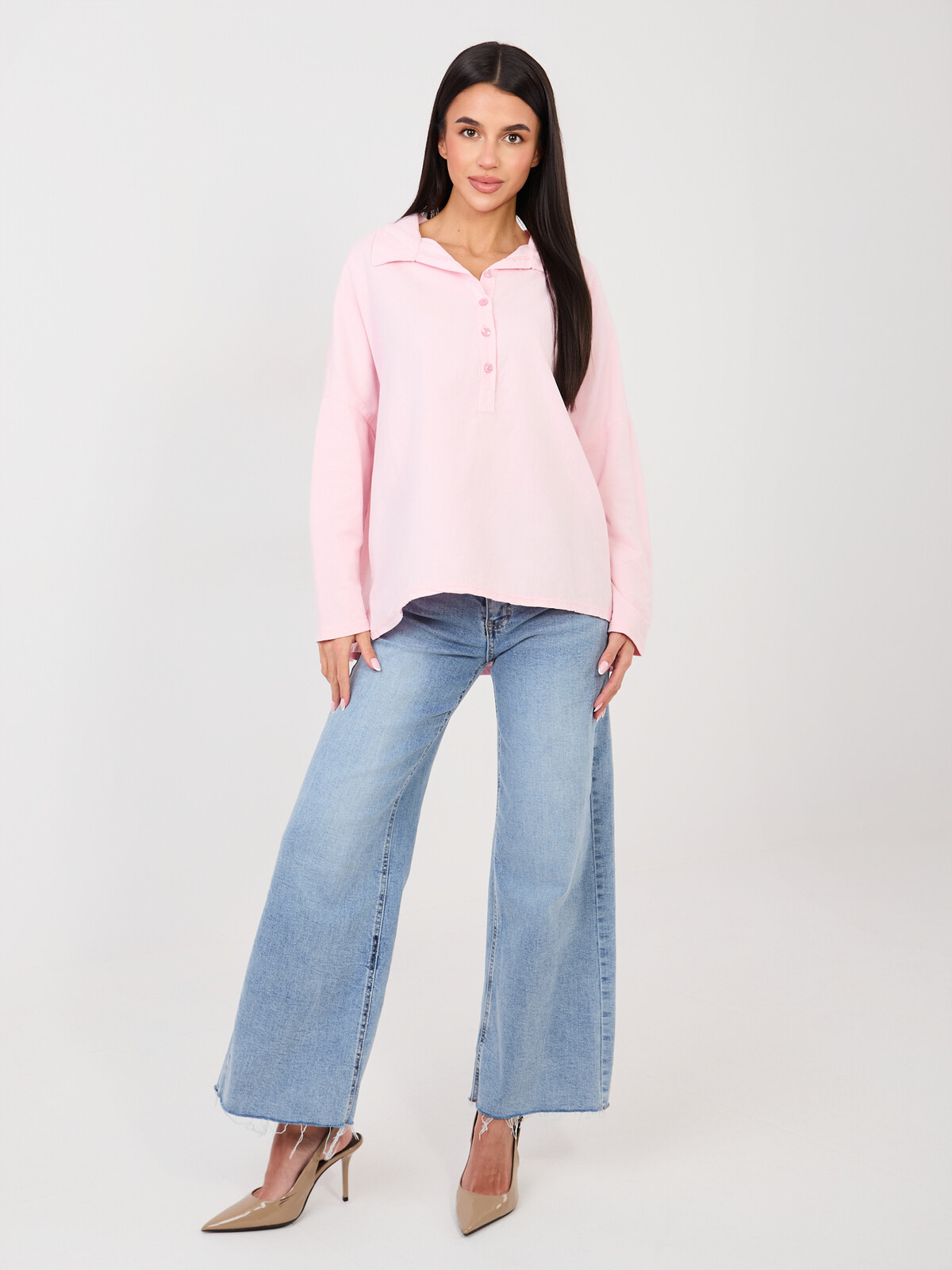 Svetloružová blúzka s dlhým rukávom