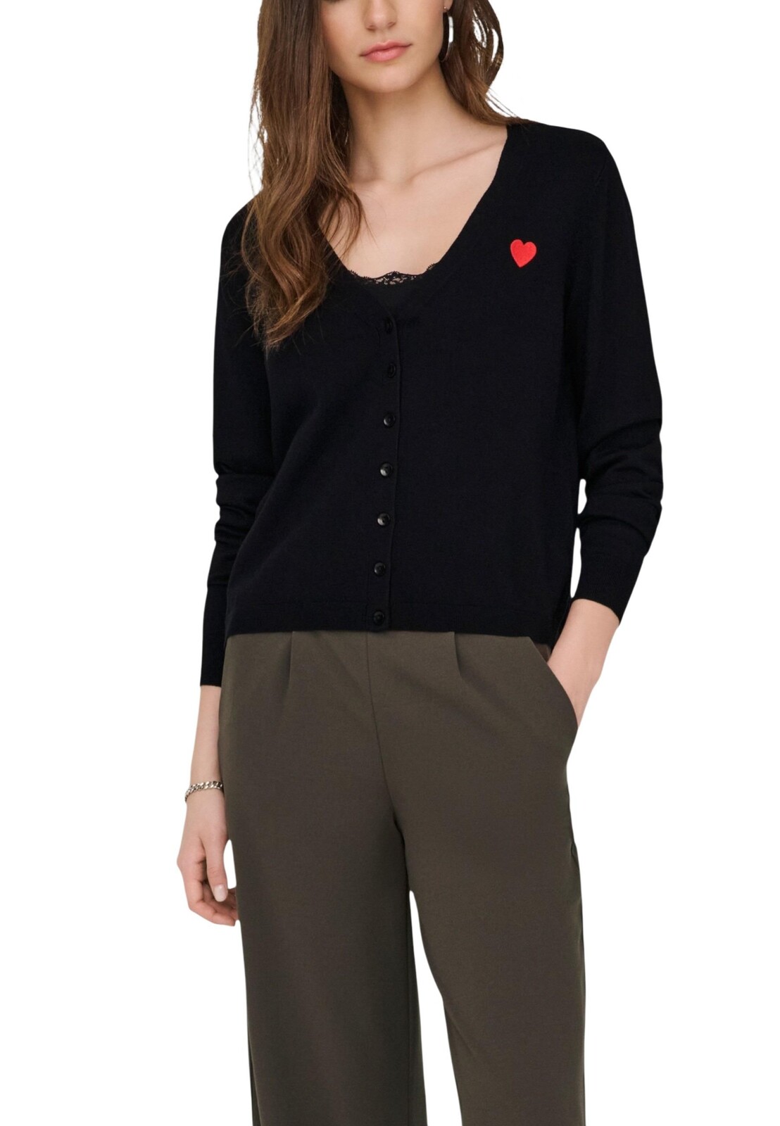 Čierny kardigan s červeným srdcom