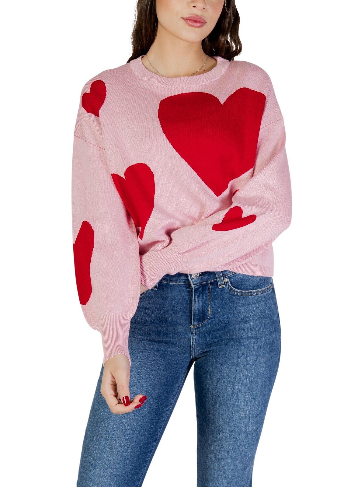 Ružový sveter s červenými srdcami