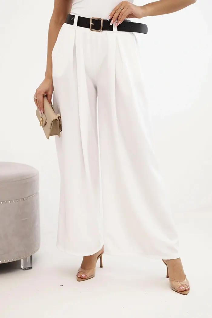 Kesi Włoski Dámske nohavice so širokým strihom a opaskom ecru