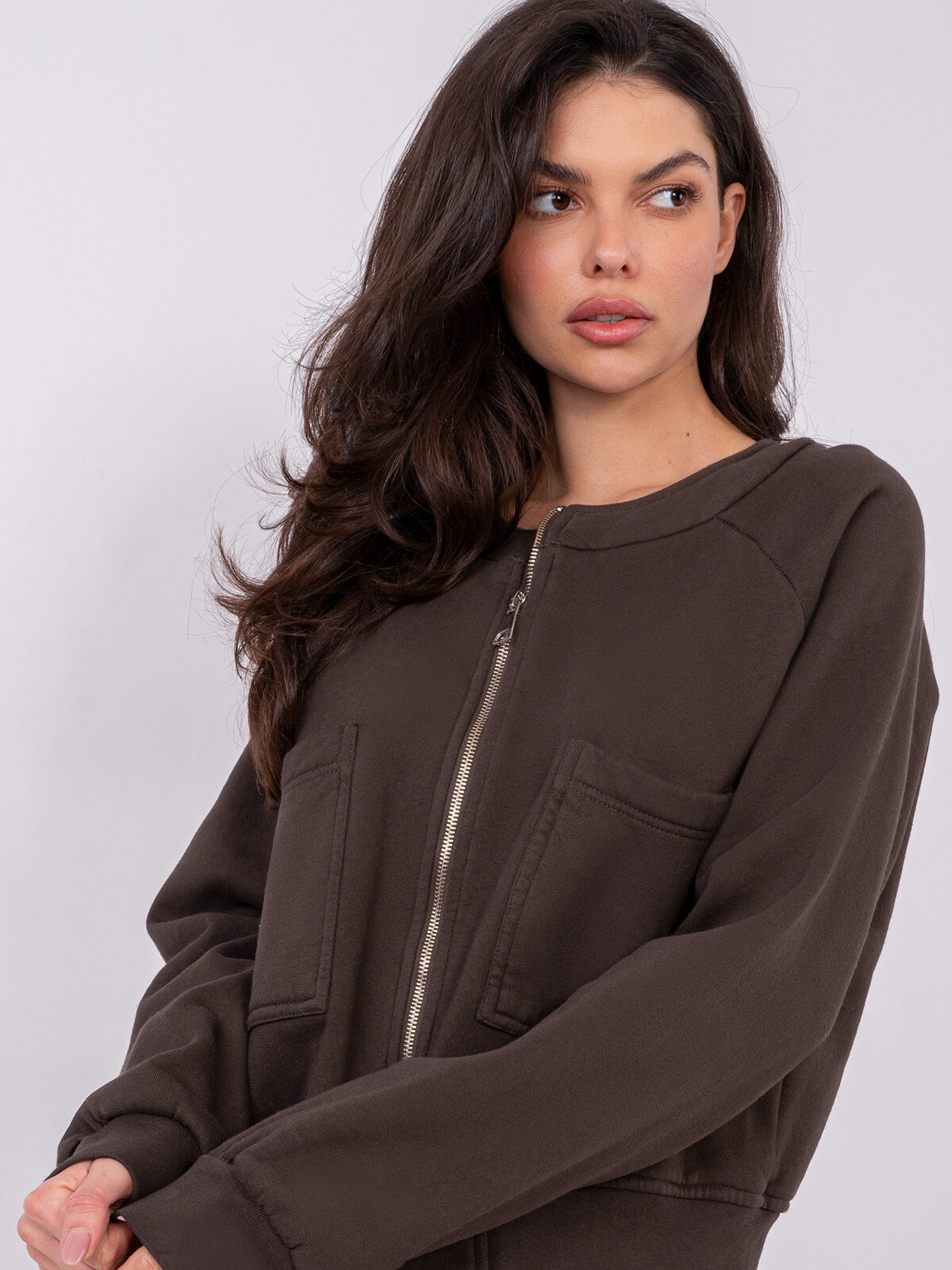 Dámska mikina bez kapucne, tmavohnedá