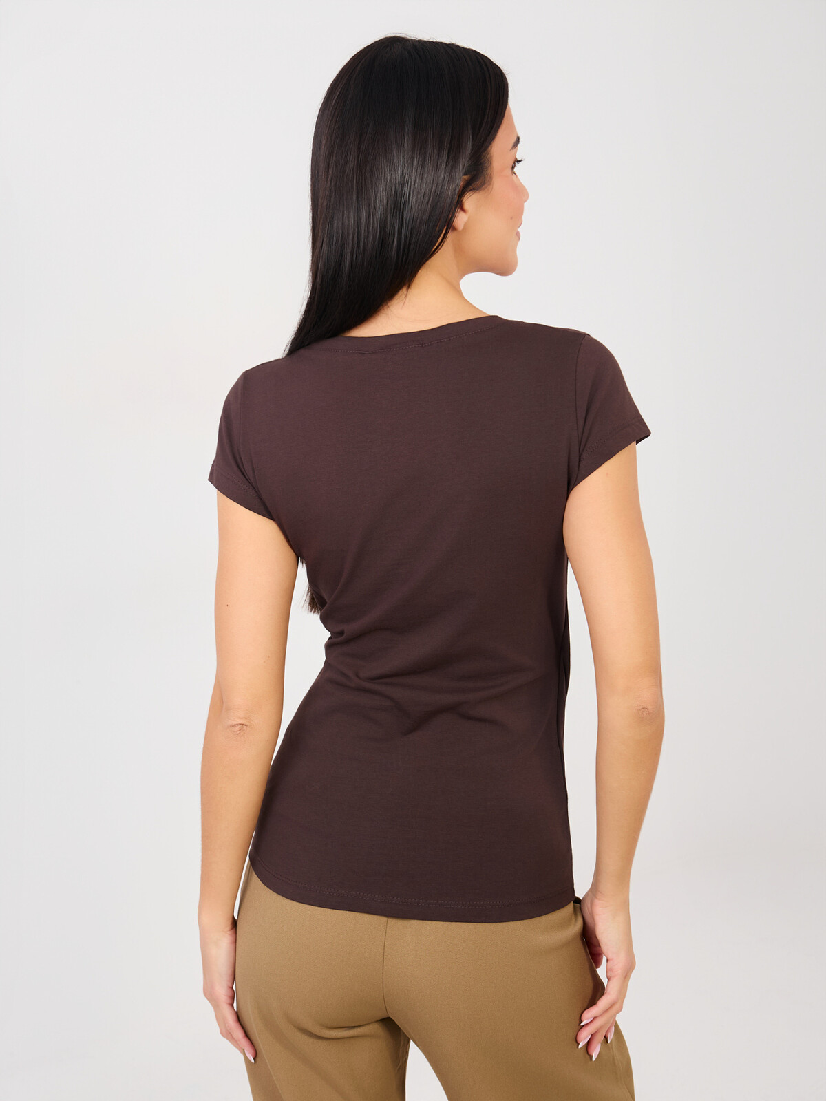 Dámske tričko s krátkym rukávom, tmavohnedé