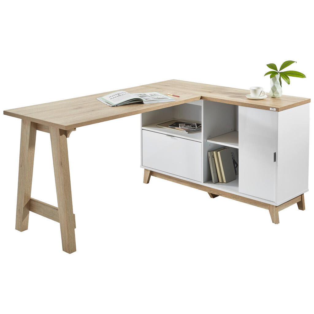 Voleo ROHOVÝ PÍSACÍ STÔL, biela, dub San Remo, 159/120/76 cm