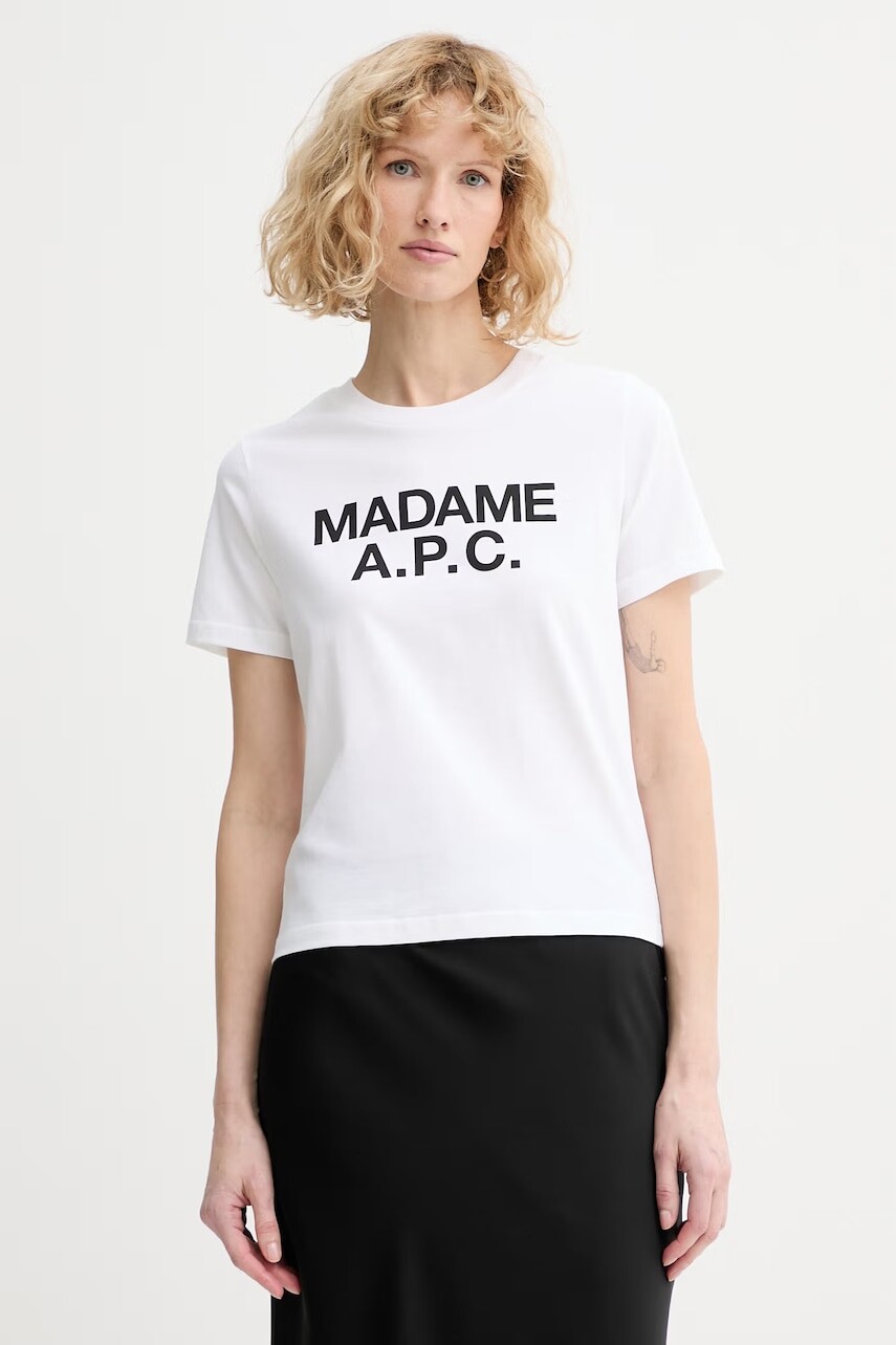 Bavlnené tričko A.P.C. T-SHIRT CROP MANCHE COURTE MADAME APC